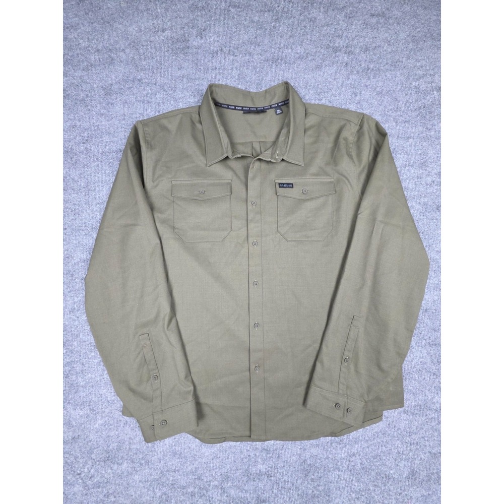 KUIU Wool Blend Button Up Shirt Men's 3XL Green Long Sleeve Stretch EUC